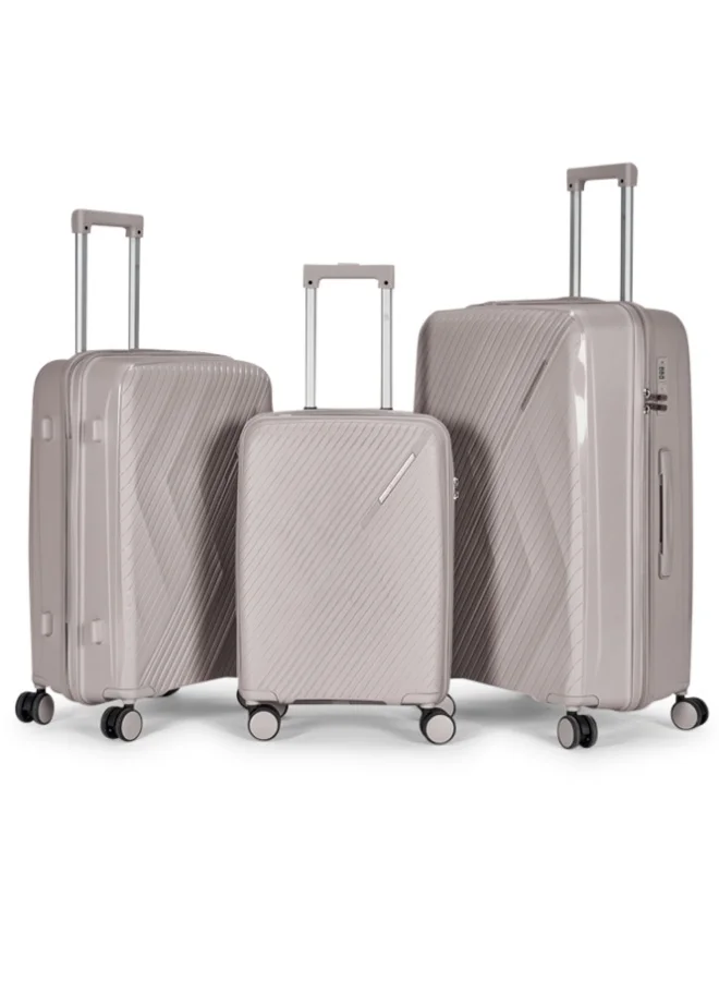 ليمرا طقم شنط سفر مكون من 3 حقائب أمتعة بعجلات و بتصميم صلب وقوي مصنوع  من مادة البولي بوربلين لون بيج